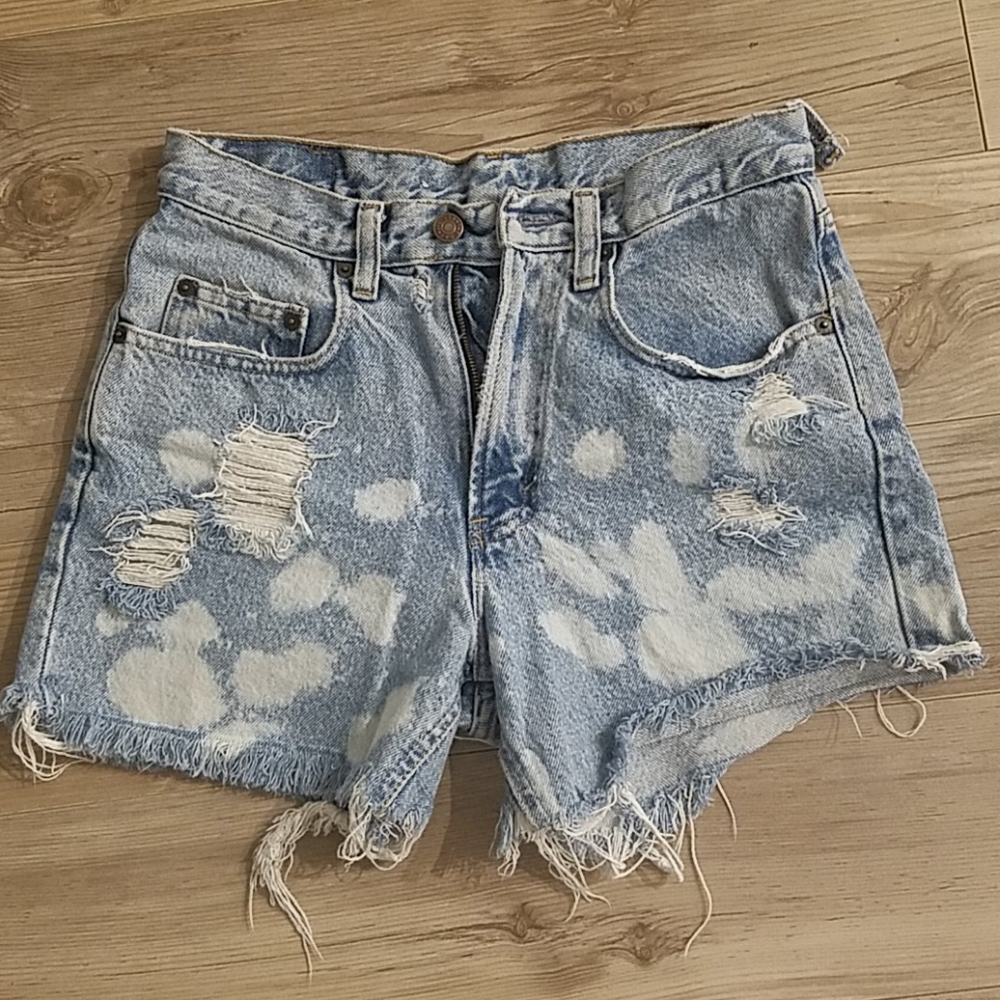 Distressed denim shorts